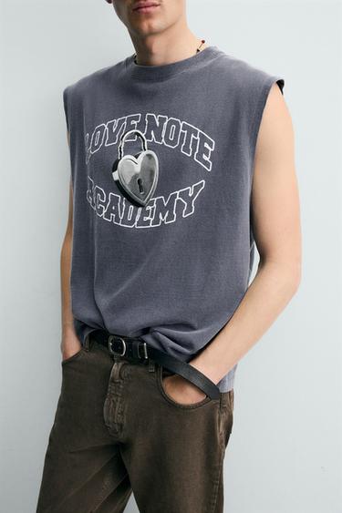 T-SHIRT SANS MANCHES IMPRIMÉ CADENAS - Bleu délavé de Zara - Image 4