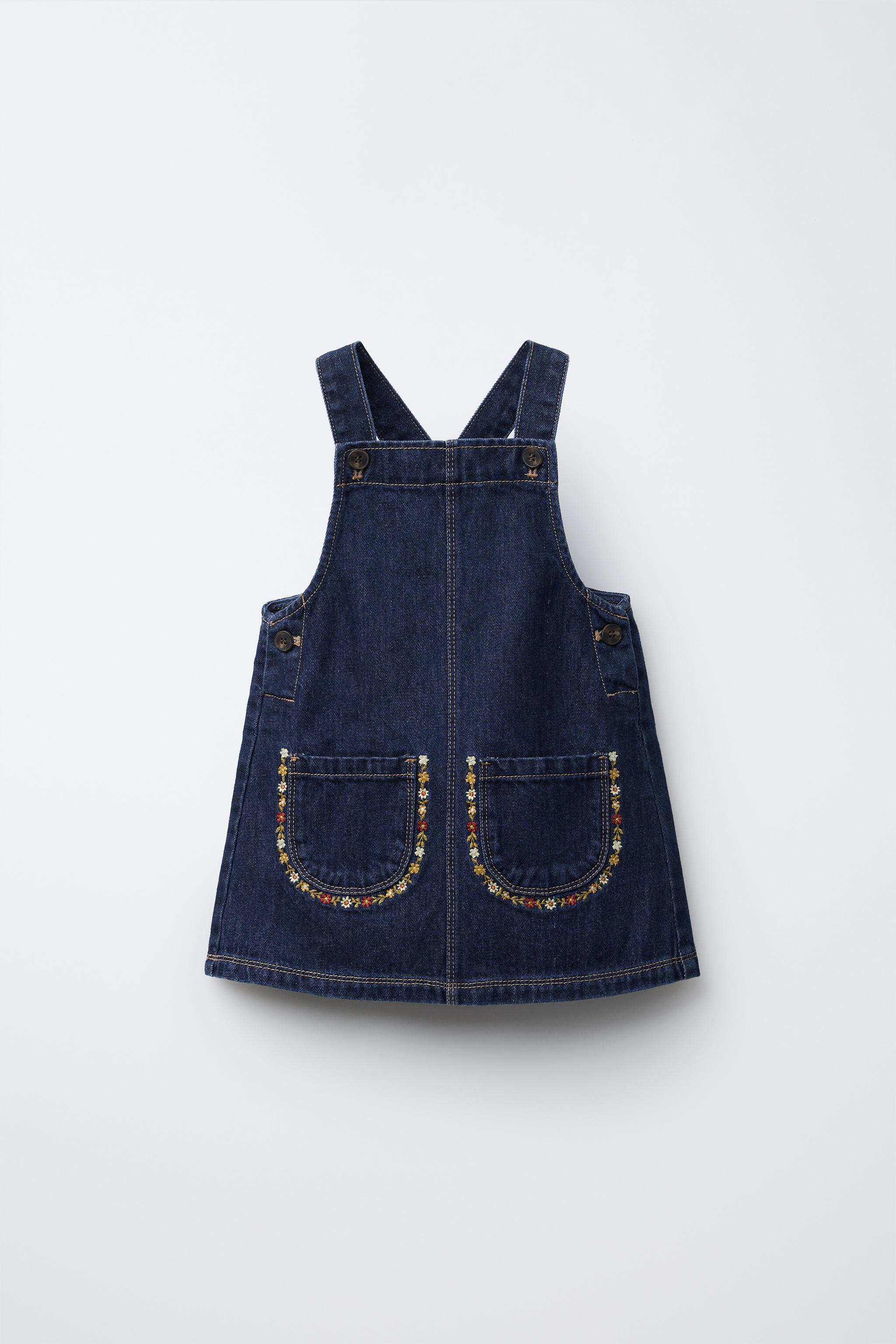 刺繍フラワーデニムジャンパースカート - ブルー | ZARA Japan