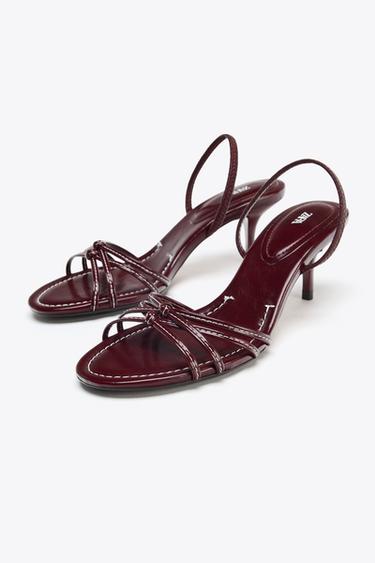 SANDALES À TALONS ET SURPIQÛRES - Bordeaux de Zara - Image 1