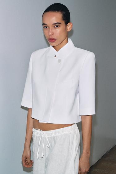CROPPED BLAZER MET KORTE MOUWEN ZW COLLECTION - Ecru van Zara