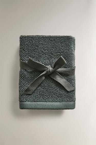LOT DE 3 SERVIETTES DE TOILETTE EN COTON POINT DE RIZ - Vert foncé de Zara