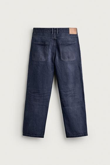 SPODNIE JEANSOWE RELAXED FIT Z EFEKTEM SPRANIA - Intensywnie niebieski Zara