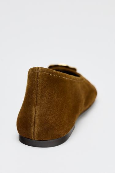 SPLIT SUEDE BALLERINAS - Brown by Zara - Image 4