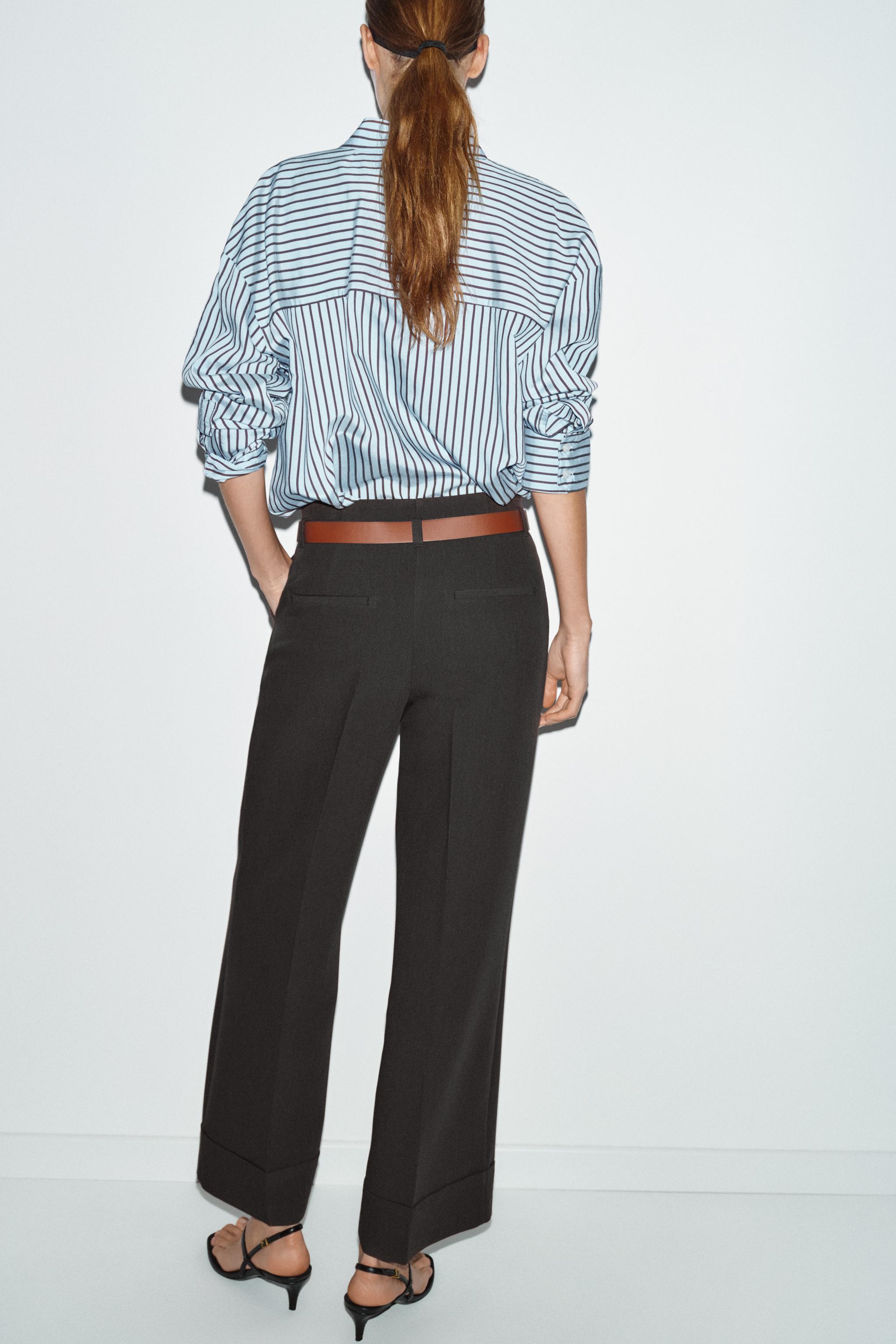 BELTED CUFFED HEM PANTS
