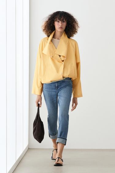 Veste bomber à fermeture latérale 100 % coton - Jaune clair de Zara - Image 0