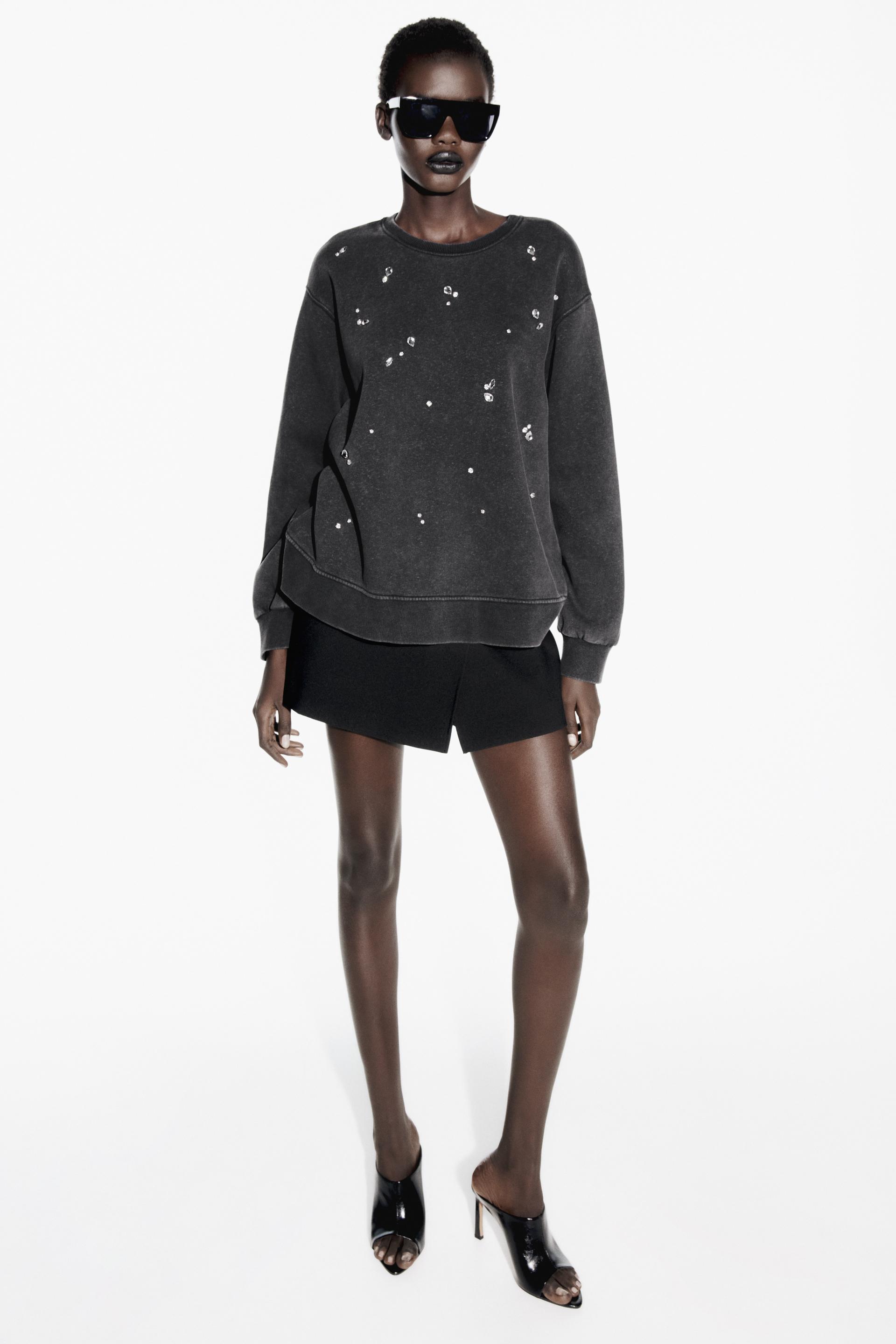 WASHED EFFECT GIRL PRINT SWEATSHIRT - Anthracite grey