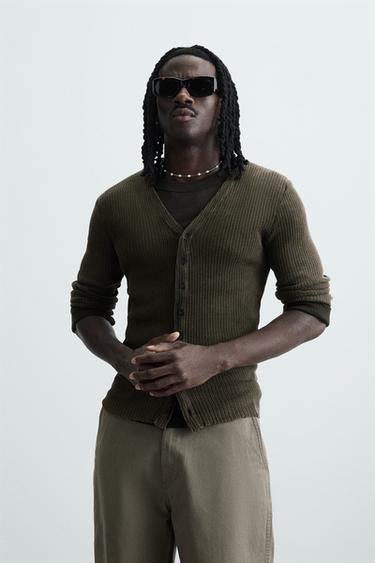 WASHED RIB CARDIGAN - Brown by Zara - Image 1