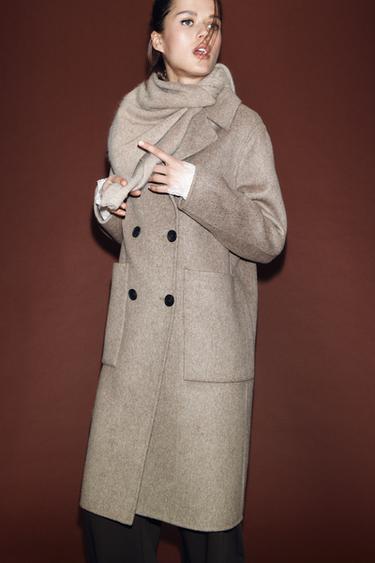 ABRIGO LARGO CRUZADO CON LANA - Visón de Zara