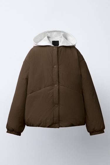 HOODED PUFFER JACKET WITH FLEECE LINING - Brown by Zara