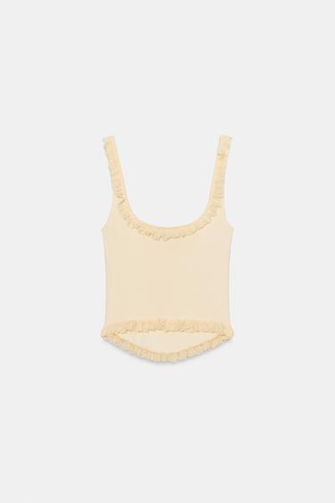 RIBBED TOP WITH RUFFLES - Light yellow by Zara - Image 5