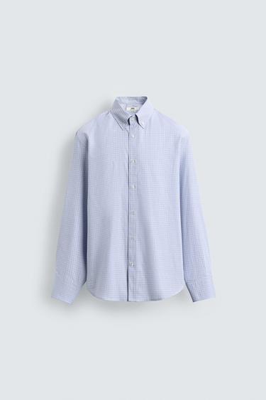 Zara LIMITED EDITION PLAID SHIRT - Sky blue