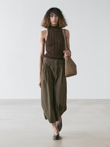 Zara Midi skirt with box pleats - Khaki - Image 0
