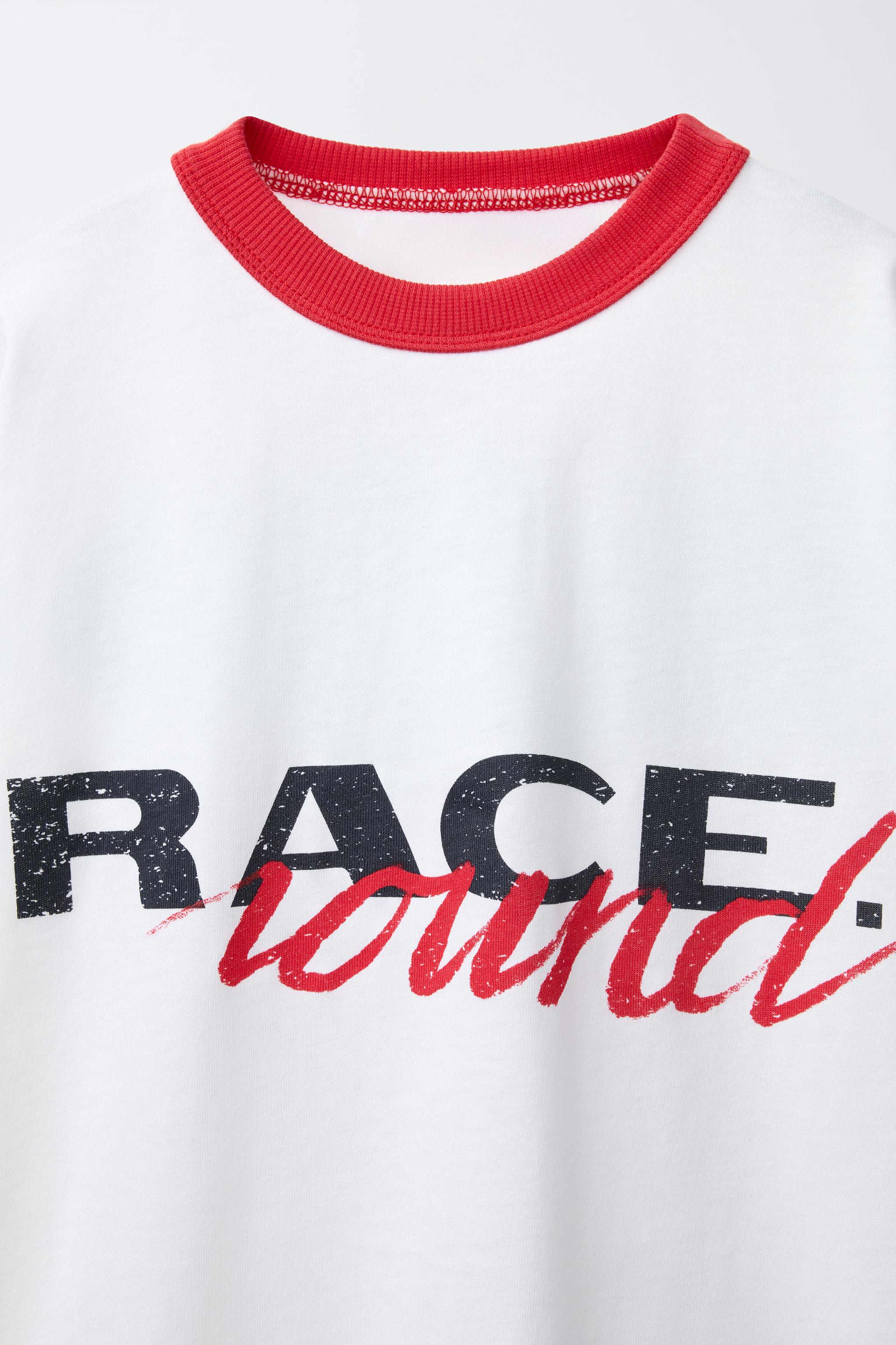 テキストプリントとトリムディテール入りTシャツ - ホワイト