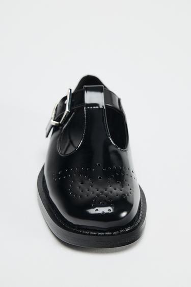 FLAT PATENT BROGUE SHOES - Black by Zara - Image 2
