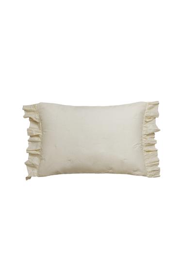 Zara COTTON QUILT CUSHION COVER WITH RUFFLES - Oyster-white