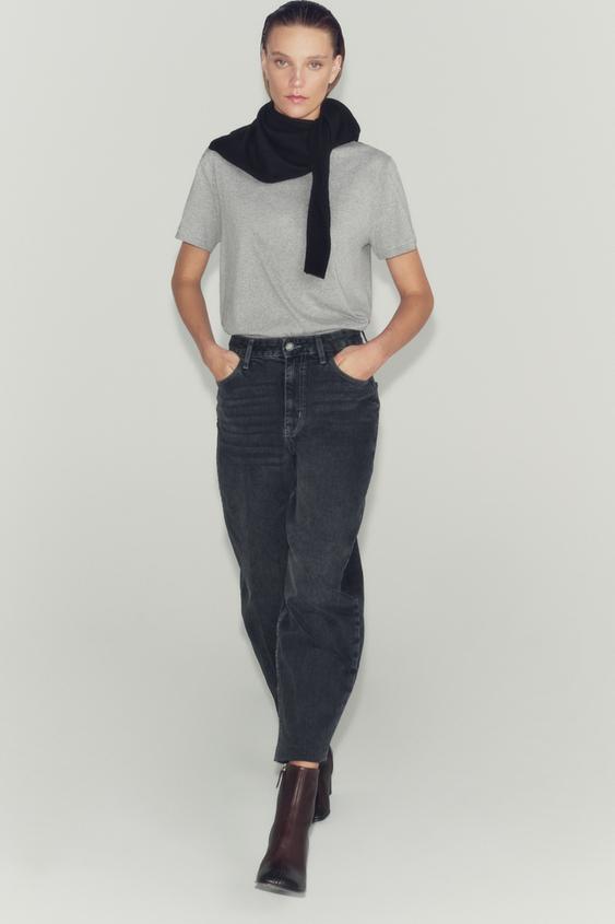 ZW COLLECTION HIGH-WAIST TAPERED JEANS - Anthracite grey by Zara - Image 0