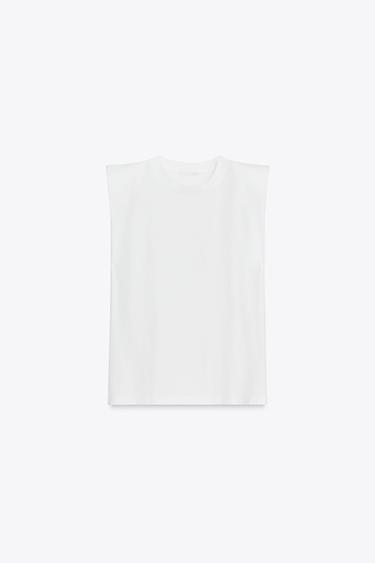 T-SHIRT ÉPAULETTES SANS MANCHES - Blanc de Zara - Image 5