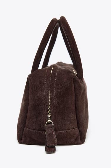 SPLIT SUEDE BOWLING BAG - Chocolate by Zara