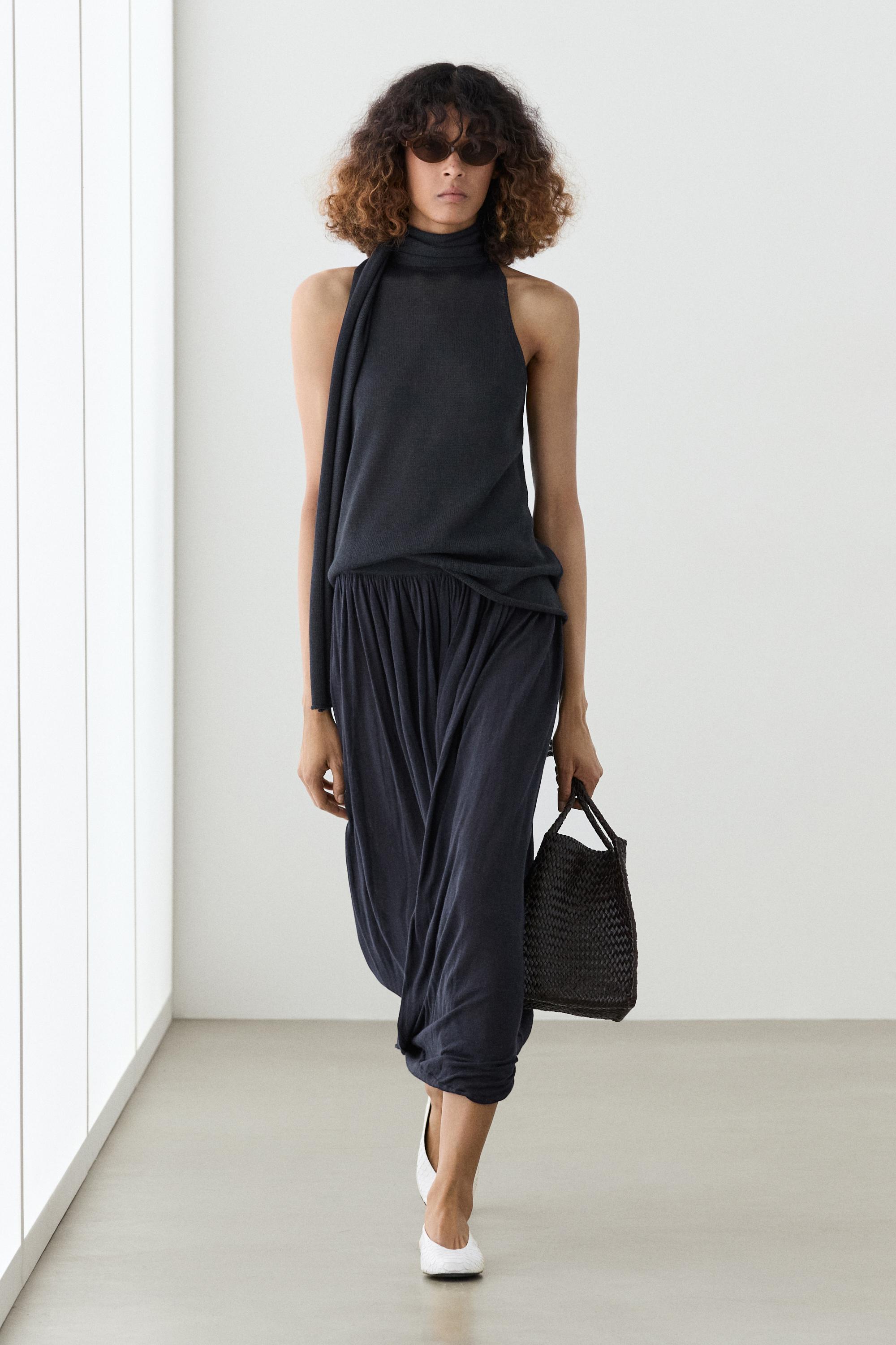 Draped balloon midi skirt - Navy blue | ZARA United States