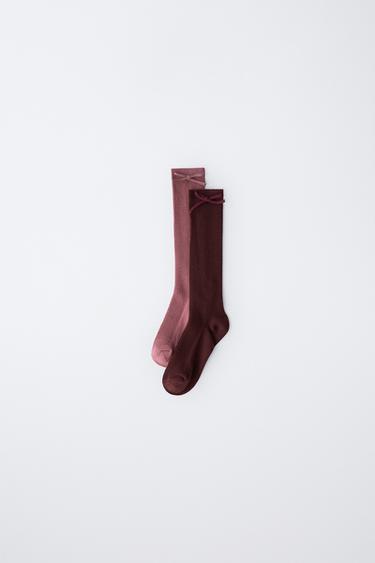 TWO-PACK OF KNEE-HIGH SOCKS WITH BOW - Burgundy by Zara - Image 0