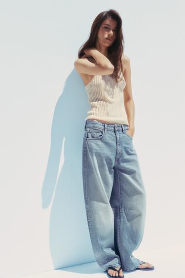 Zara TRF MID-RISE BAGGY BALLOON JEANS - Blue
