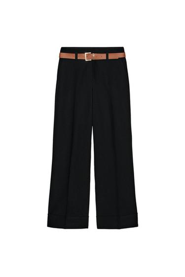 TROUSERS WITH TURN-UP CUFFS AND BELT - Black by Zara