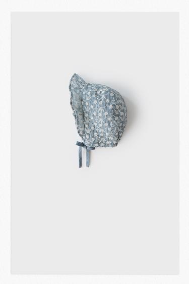 Zara 瑞士刺繡軟帽 - 斑紋藍色