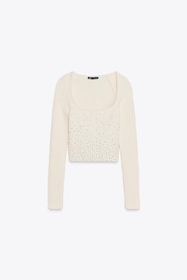 CAMISETA BRILLO MANGA LARGA - Beige claro de Zara