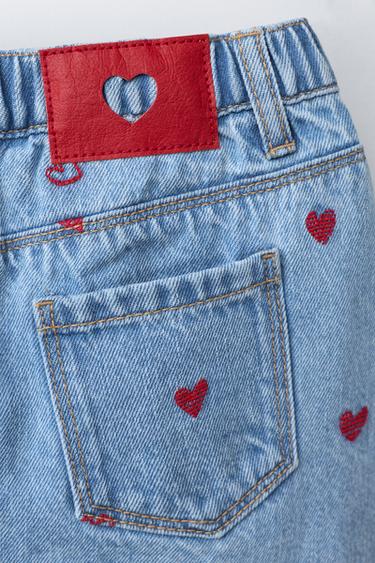 DENIM SKIRT WITH EMBROIDERED HEARTS - Blue by Zara - Image 3