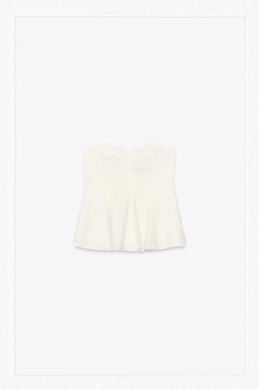 LINEN BLEND BANDEAU TOP - Oyster-white by Zara