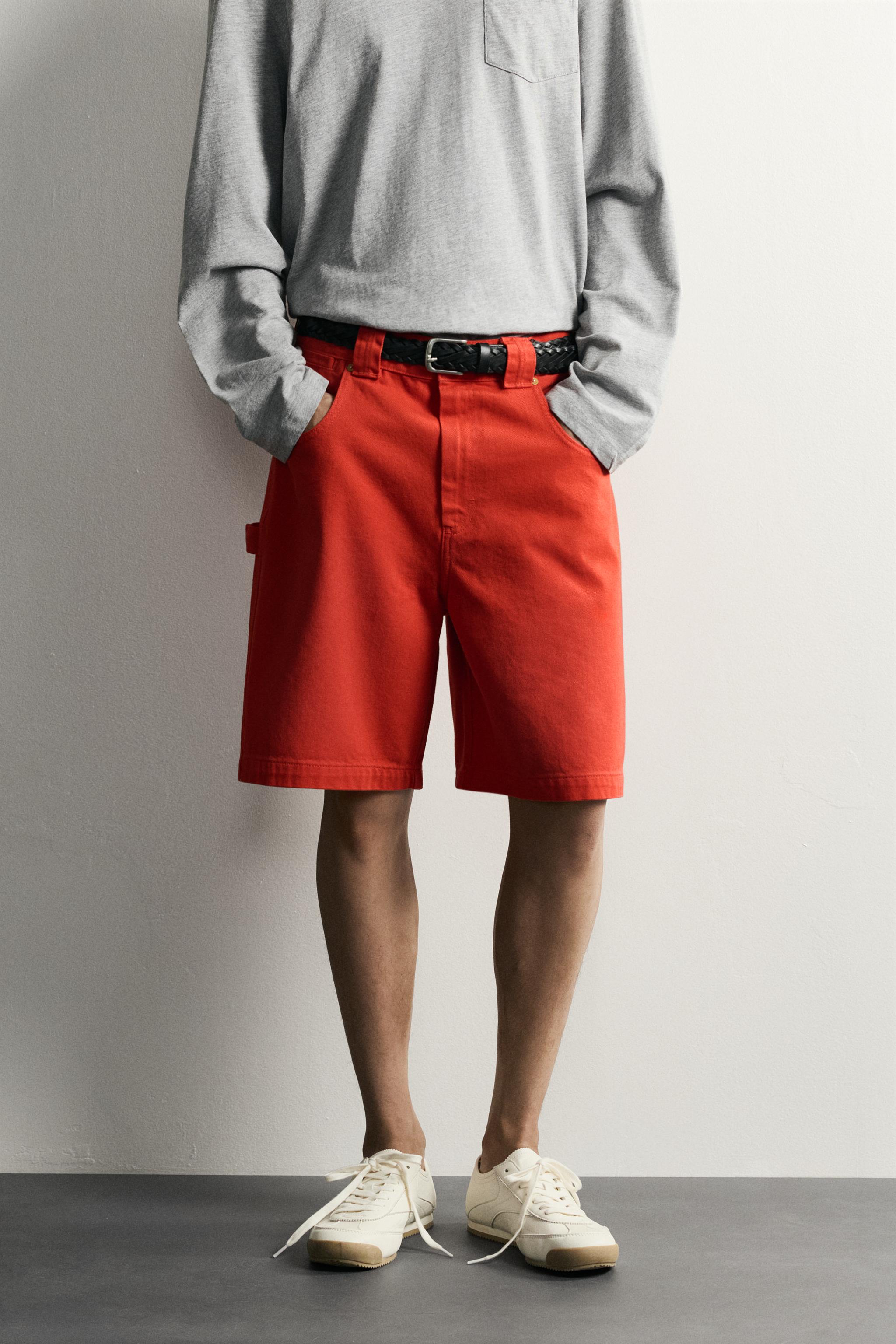 RELAXED FIT COTTON SHORTS — White / Red