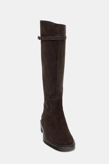 FLACHER REITSTIEFEL AUS WILDLEDER - Braun von Zara