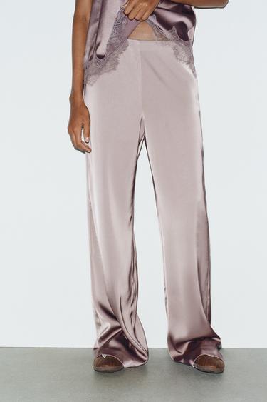 PANTALÓN SATINADO TIRO ALTO - Marrón / Topo de Zara