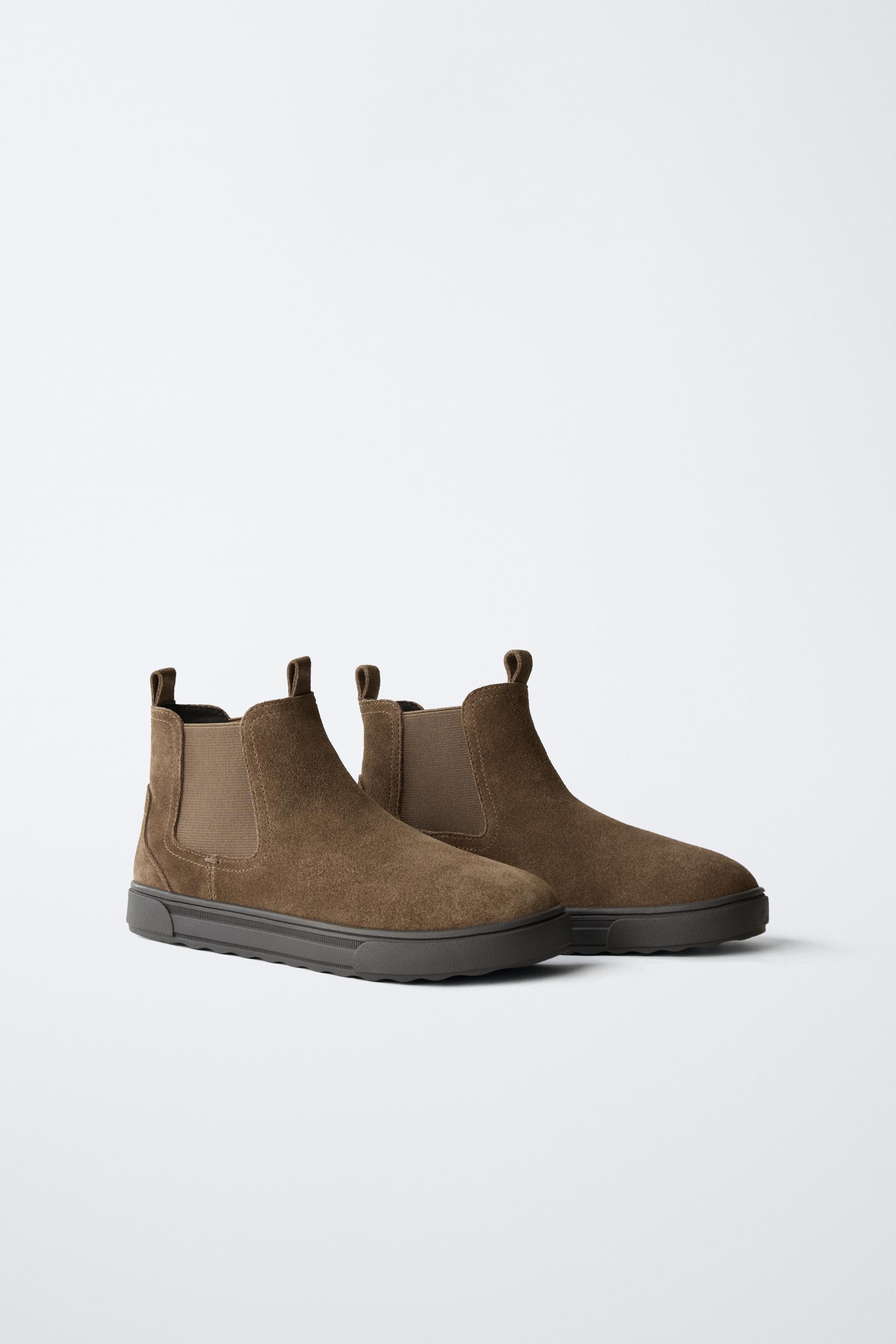 Suède Boots En Cuir A Bijoux Zara BOTTINES CHELSEA EN DAIM Marron