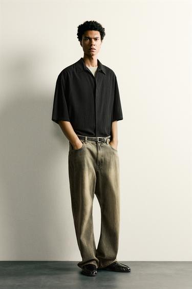 Zara TEXTURED BOXY FIT SHIRT - Black - Image 0
