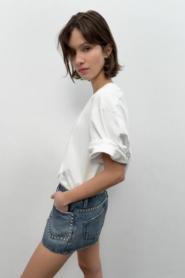 TRF STUDDED DENIM SHORTS - Blue by Zara - Image 3