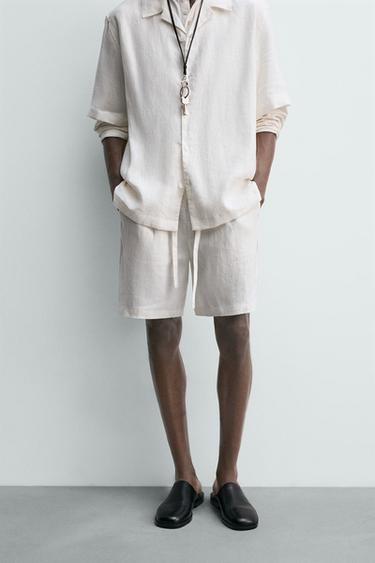RELAXED FIT LINEN BERMUDA SHORTS - White by Zara