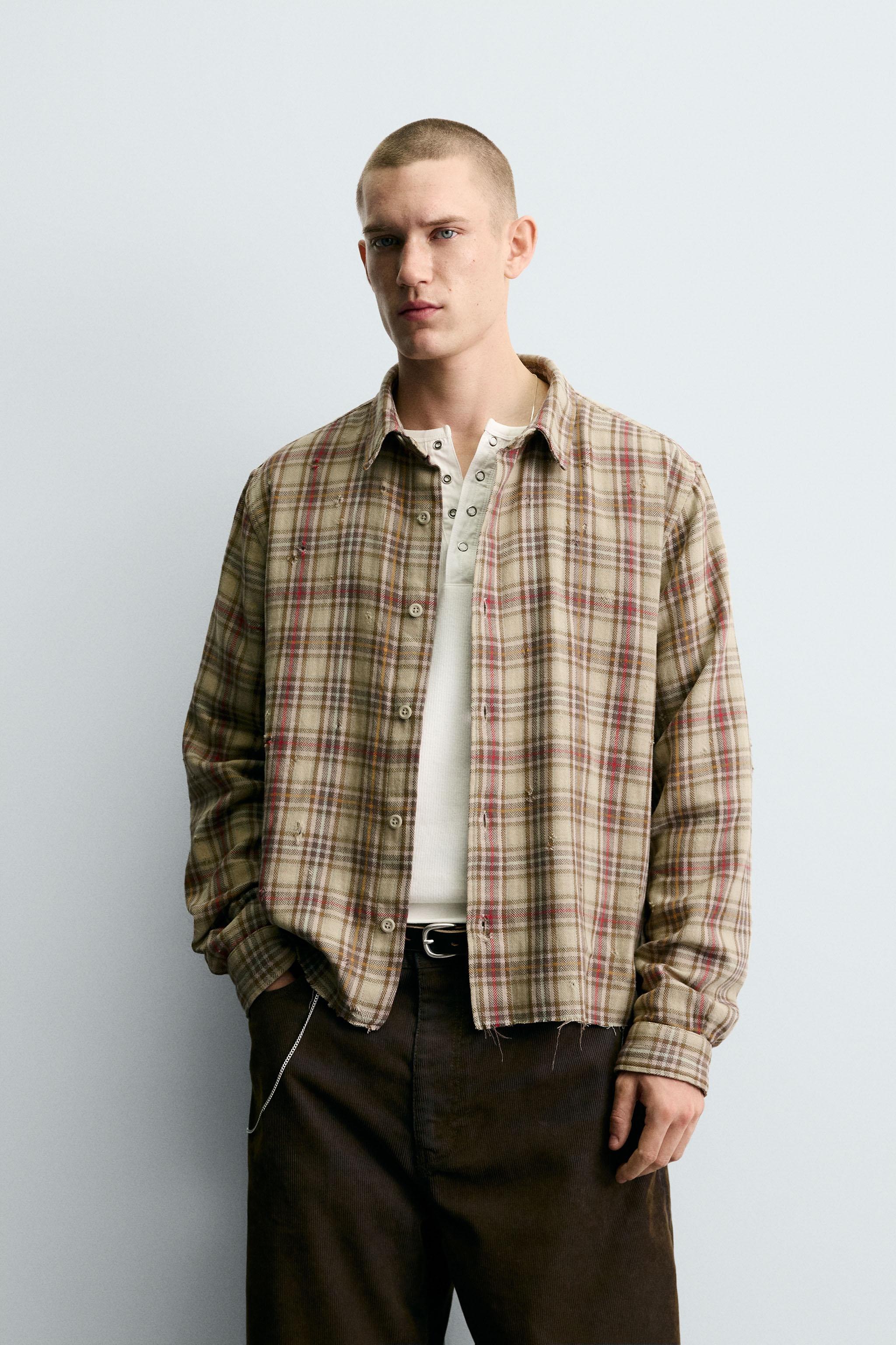 PLAID SHIRT WITH DISTRESSED EFFECTS