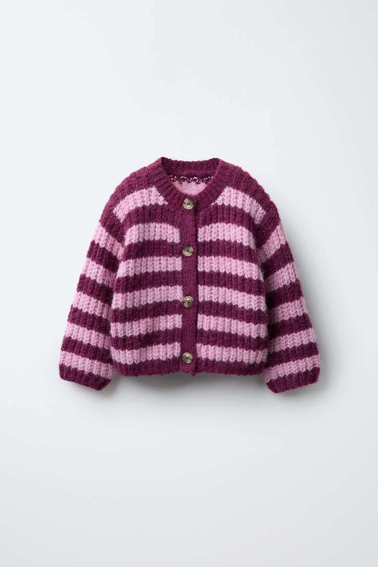 STRIPED CHUNKY KNIT CARDIGAN Pink ZARA United Kingdom