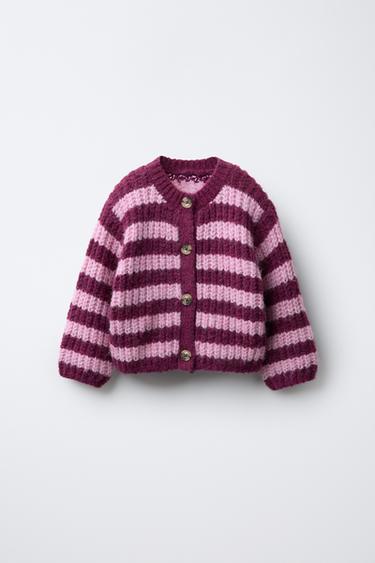 STRIPED CHUNKY KNIT CARDIGAN - Pink by Zara - Image 0