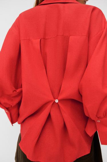 LINEN BLEND PUFF SLEEVE SHIRT - Red by Zara