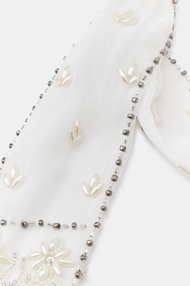 LIMITED EDITION BEADED JEWEL BANDANA - White by Zara - Image 5