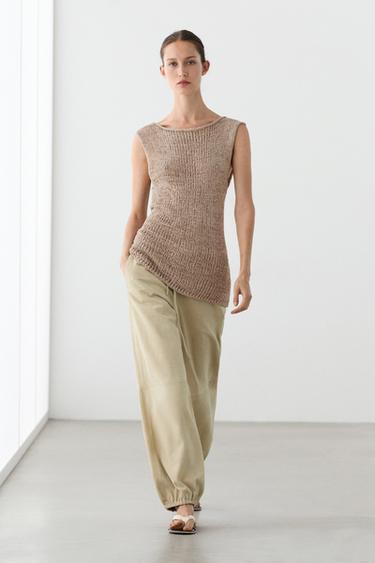 Zara Knit cotton blend top - Sand - Image 0