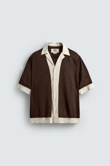 CHEMISE VISCOSE - LIN COLOR BLOCK - Marron de Zara - Image 6