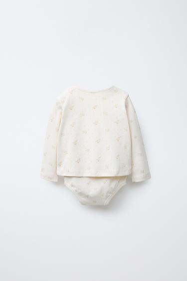 POINTELLE PRINT BODYSUIT AND CARDIGAN SET - Oyster-white by Zara - Image 1