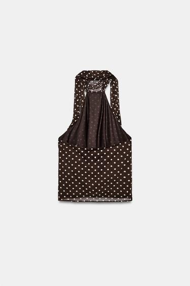 RUFFLED HALTER NECK TOP WITH DOTS - brown/white by Zara - Image 6