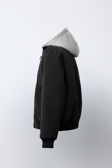 BLOUSON BOMBER GOMMÉ À CAPUCHE EN MOLLETON AMOVIBLE - Noir de Zara - Image 3