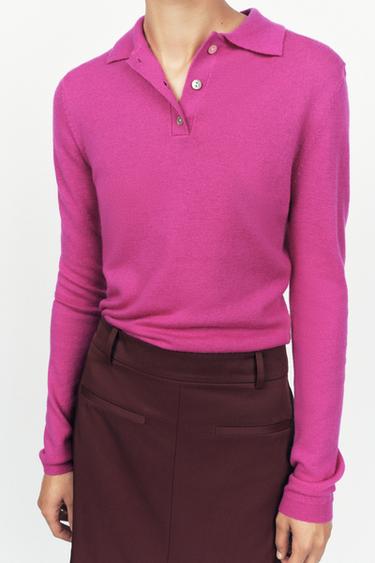 JERSEY POLO LISO 100% LANA - Fucsia de Zara