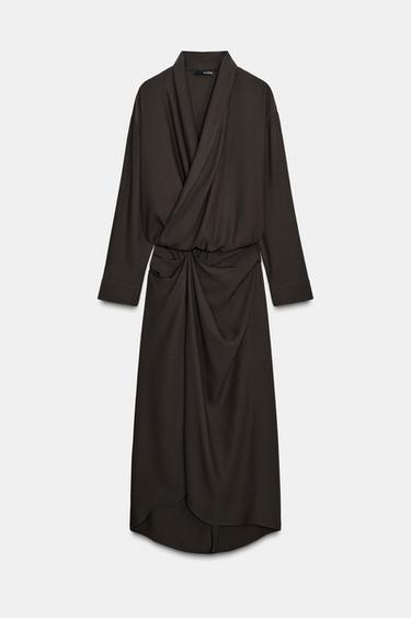 ROBE DRAPÉE ZW COLLECTION - Marron foncé de Zara - Image 7