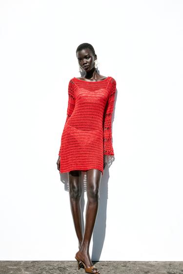 Zara KNIT MINI DRESS - Red / Coral